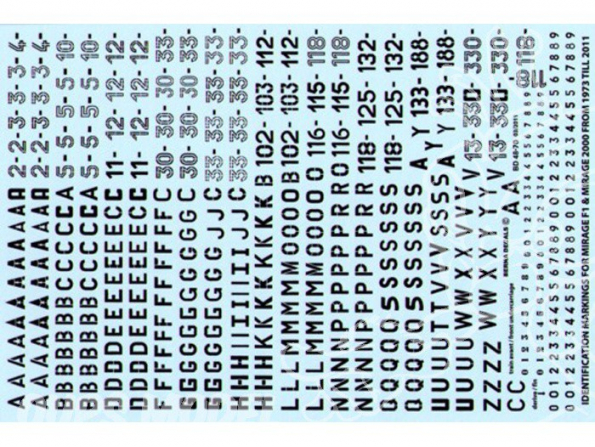 Decalques Berna decals BD48-70 MARQUAGES INDENTIFICATIONS MIRAGE F1 & MIRAGE 2000 1973 - 2011 1/48