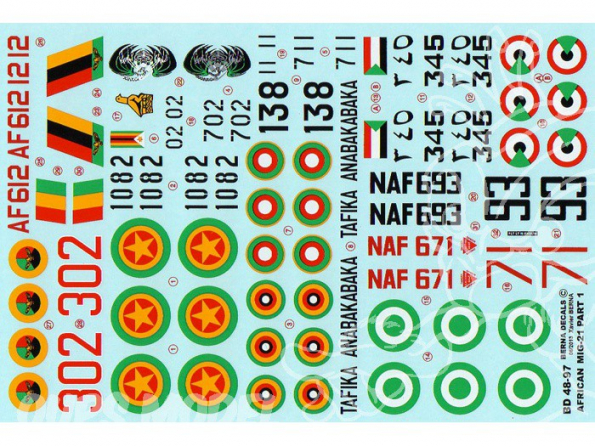 Decalques Berna decals BD48-97 MiG-21 African Air Forces Partie 1 1/48