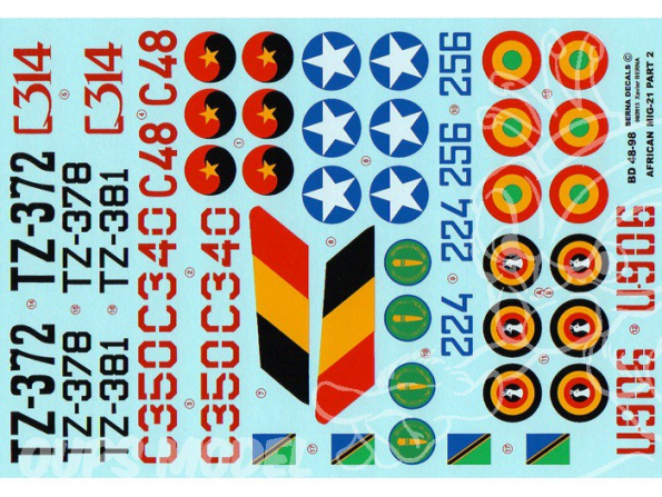 Decalques Berna decals BD48-98 MiG-21 African Air Forces Partie 2 1/48