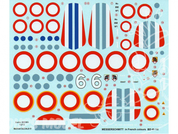 Decalques Berna decals BD48-102 Messerschmitt aux couleurs Francaises 1/48