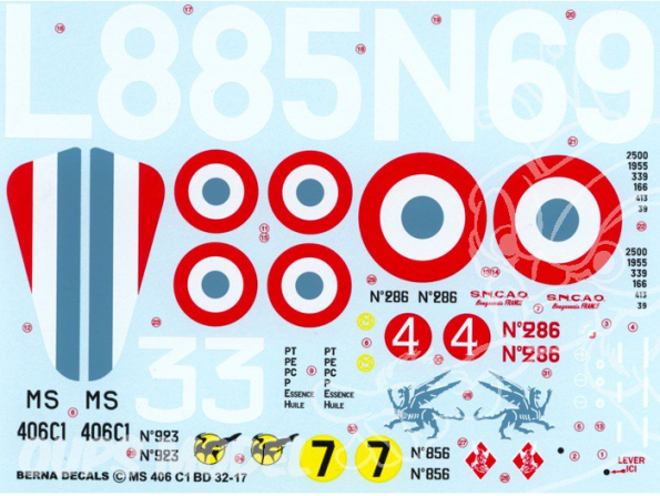 Decalques Berna decals BD32-17 MORANE SAULNIER 406 ACES 1/32