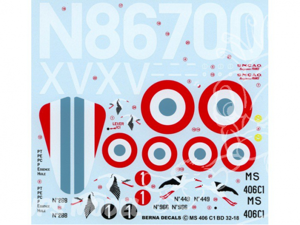 Decalques Berna decals BD32-18 STORKS ON MORANE SAULNIER 406 1/32