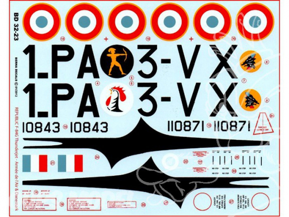 Decalques Berna decals BD32-23 REPUBLIC F-84G THUNDERJET Armee de l Air & Danemark 1/32