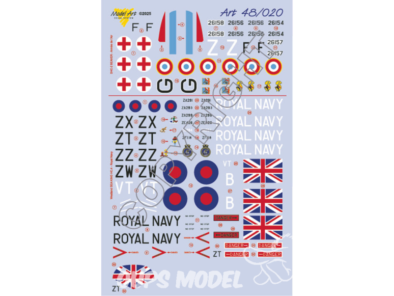 Decalques Model Art 48/020 DHC.2 Beaver et Westland Sea king HC.4 Commando 1/48