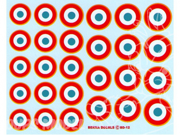 Decalques Berna decals BD-12 Cocardes Francaises 43-82 17-22mm
