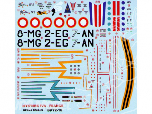 Decalques Berna decals BD72-18 DASSAULT MYSTERE IVA FRANCE 1/72