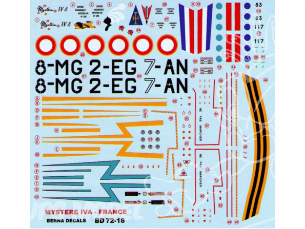 Decalques Berna decals BD72-18 DASSAULT MYSTERE IVA FRANCE 1/72