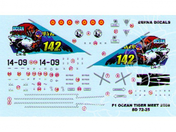 Decalques Berna decals BD72-25 MIRAGE F1M OCEAN TIGER MEET 2008 1/72