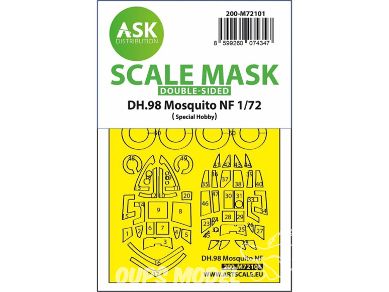 ASK Art Scale Kit Mask M72101 DH.98 Mosquito NF Special Hobby Recto Verso 1/72