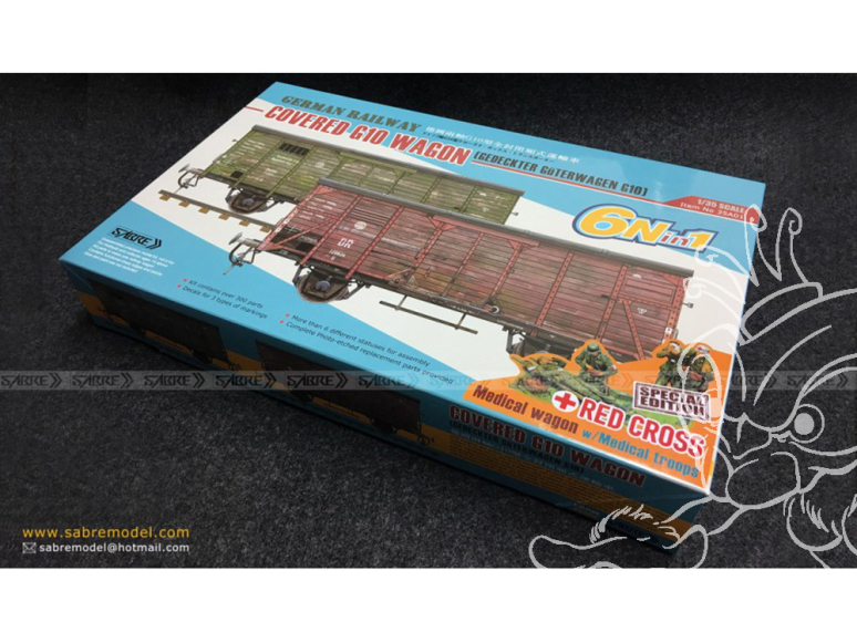Sabre maquette militaire 35A01RCSP Wagon couvert G10 Édition spéciale Croix-Rouge 6in1 1/35