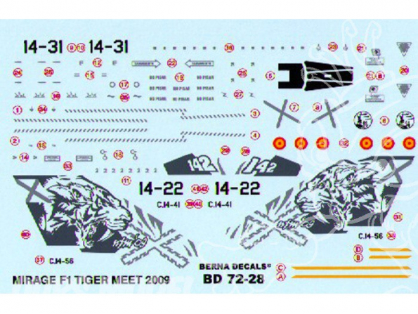 Decalques Berna decals BD72-28 MIRAGE F1M NATO TIGER MEET 2009 1/72