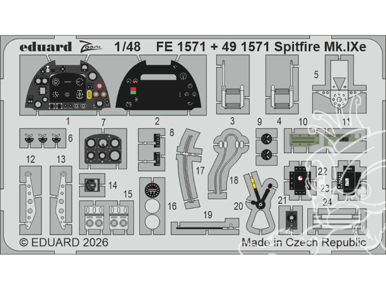 EDUARD photodecoupe avion FE1571 Zoom amélioration Spitfire Mk.IXe Airfix 1/48