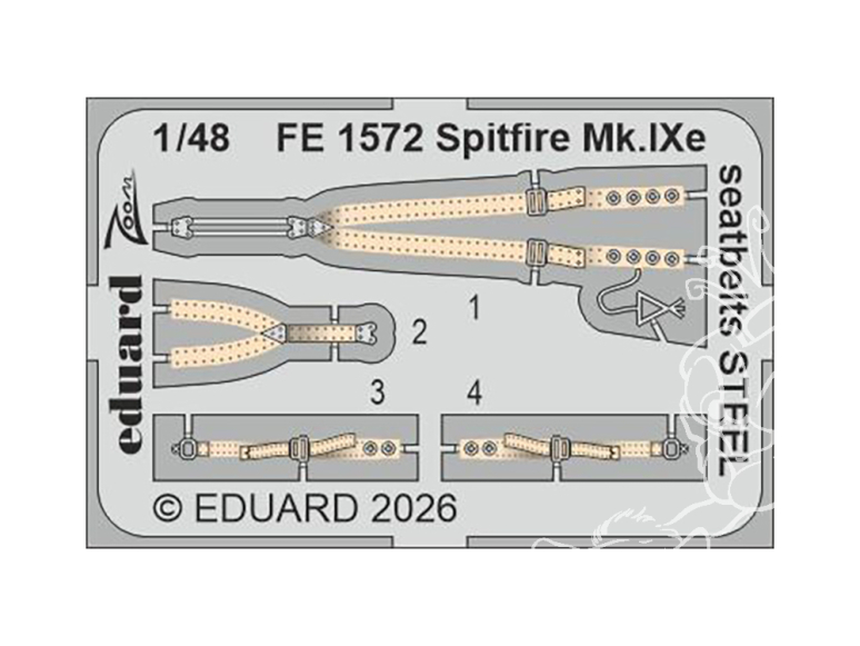 EDUARD photodecoupe avion FE1572 Harnais métal Spitfire Mk.IXe Airfix 1/48