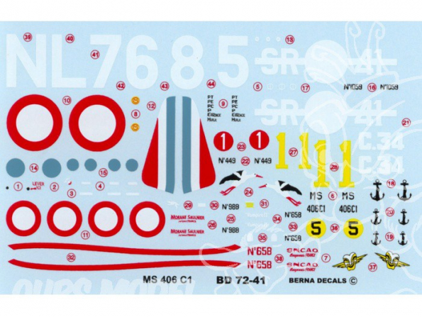 Decalques Berna decals BD72-41 MORANE SAULNIER MS 406 C1 1/72