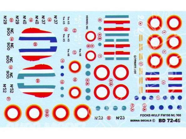 Decalques Berna decals BD72-45 Avions Allemands aux couleurs Francaises 1/72