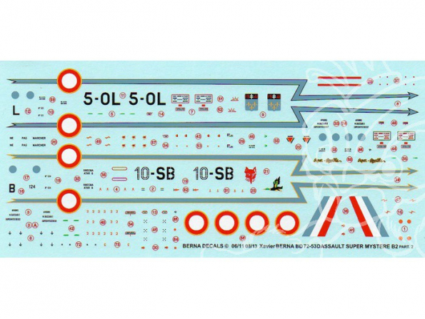 Decalques Berna decals BD72-53 DASSAULT SUPER MYSTERE B2 Partie 2 1/72