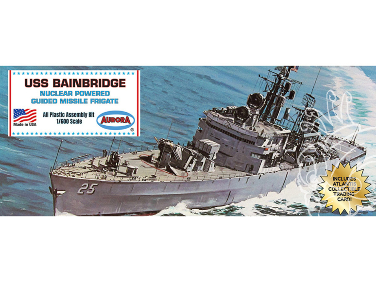 Atlantis maquette bateau A717 Frégate lance-missiles propulsion nucléaire USS Bainbridge CGN-25 avec carte à collectionner 1/600