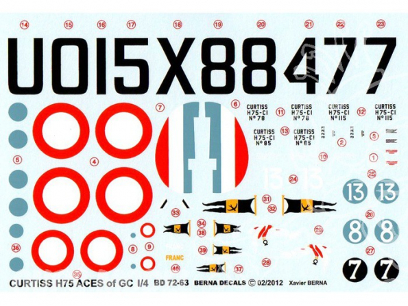 Decalques Berna decals BD72-63 CURTISS H-75 ACES OF GC I/4 1/72