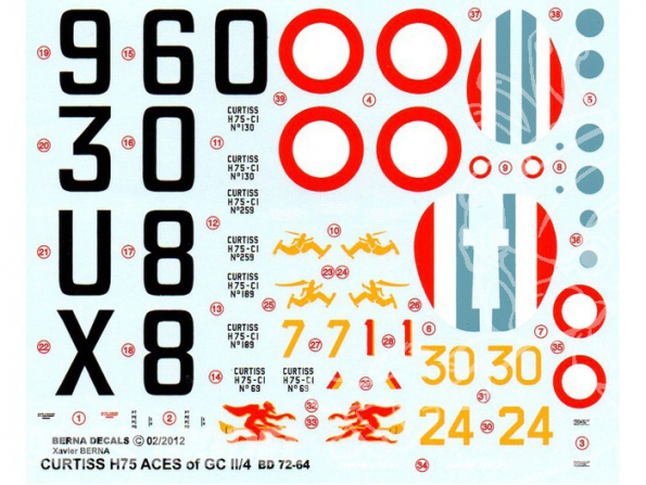 Decalques Berna decals BD72-64 CURTISS H-75 ACES OF GC II/4 1/72