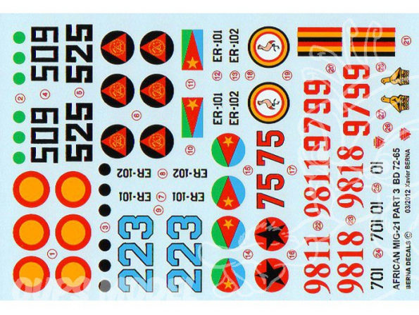 Decalques Berna decals BD72-65 MIG-21 AFRICAN AIR FORCES PARTIE 3 1/72