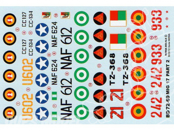 Decalques Berna decals BD72-69 MiG-17 AFRICAN AIR FORCES Partie 2 1/72