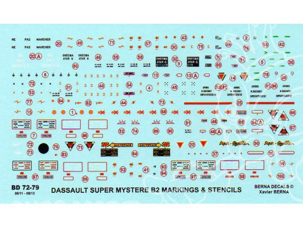 Decalques Berna decals BD72-79 DASSAULT SUPER MYSTERE B2 Markings & Stencils 1/72