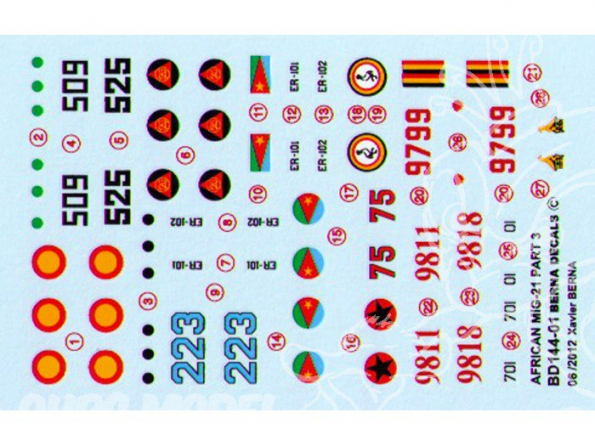 Decalques Berna decals BD144-01 MIG-21 AFRICAN AIR FORCES PARTIE 3 1/144