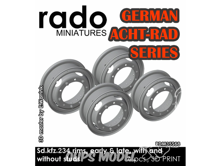 Rado miniatures accessoire RDM35S68 Jantes Sd.Kfz.234 early & late avec et sans goujons 1/35