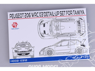 HOBBY DESIGN Kit amelioration 02-0312 Peugeot 206 WRC 2003 Detail-up Set fort pour kit Tamiya 1/24