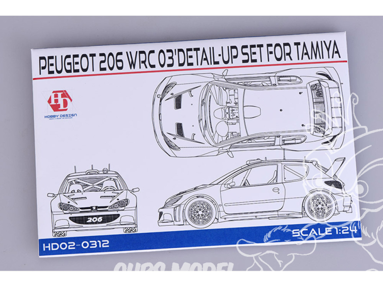 HOBBY DESIGN Kit amelioration 02-0312 Peugeot 206 WRC 2003 Detail-up Set fort pour kit Tamiya 1/24