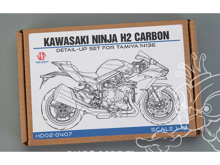 Hobby Design Amélioration 02-0407 Kawasaki Ninja H2 Carbon Detail up Set pour kit Tamiya 1/12