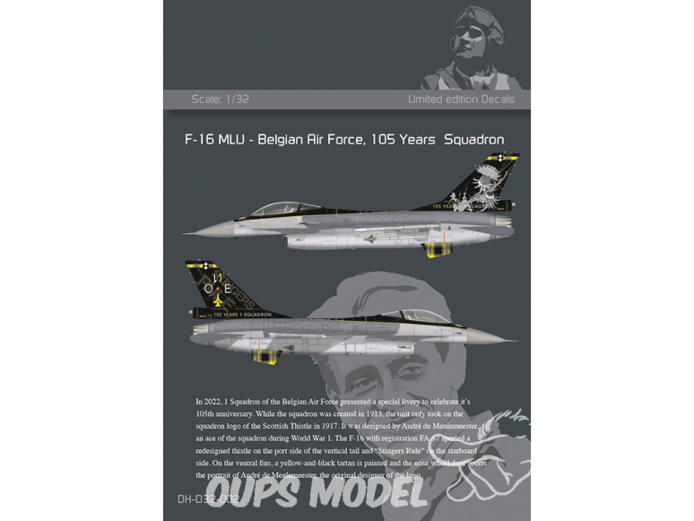 Decalques HMH DH-D32-002 Decals F-16 105 Years 1 Squadron Belgian Air Force 1/32