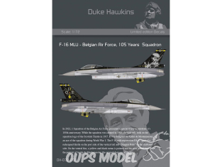 Decalques HMH DH-D72-003 Decals F-16 105 Years 1 Squadron Belgian Air Force 1/72