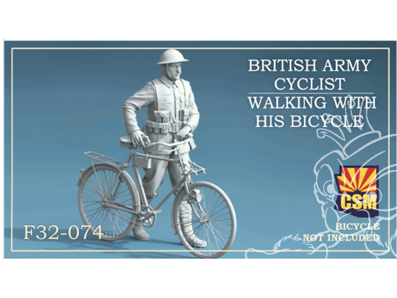 Copper State Models personel F32-074 Un cycliste de l'armée britannique marche avec son vélo 1/32