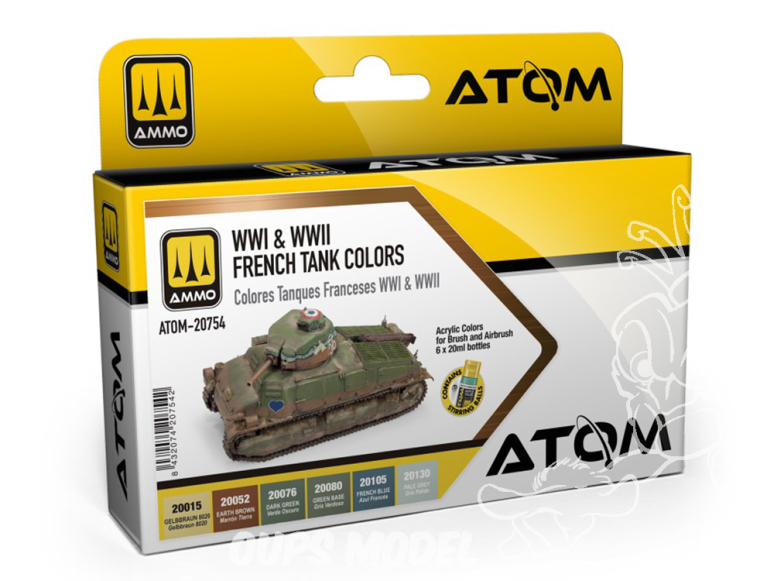 MIG peinture Atom 20754 Set couleurs Chars Français WWi & WWII 6 x 20ml