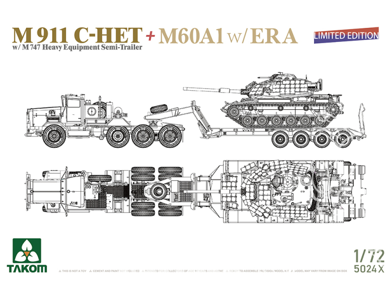 Takom maquette militaire 5024X M911 C-HET avec semi-remorque lourde porte engins M747 + M60A1 w/ ERA 1/72