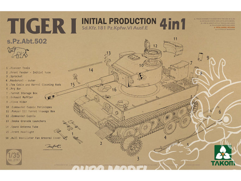 Takom maquette militaire 2197 Tigre I Initial Production Sd.Kfz.181 Pz.Kpfw.VI Ausf.E 4en1 1/35