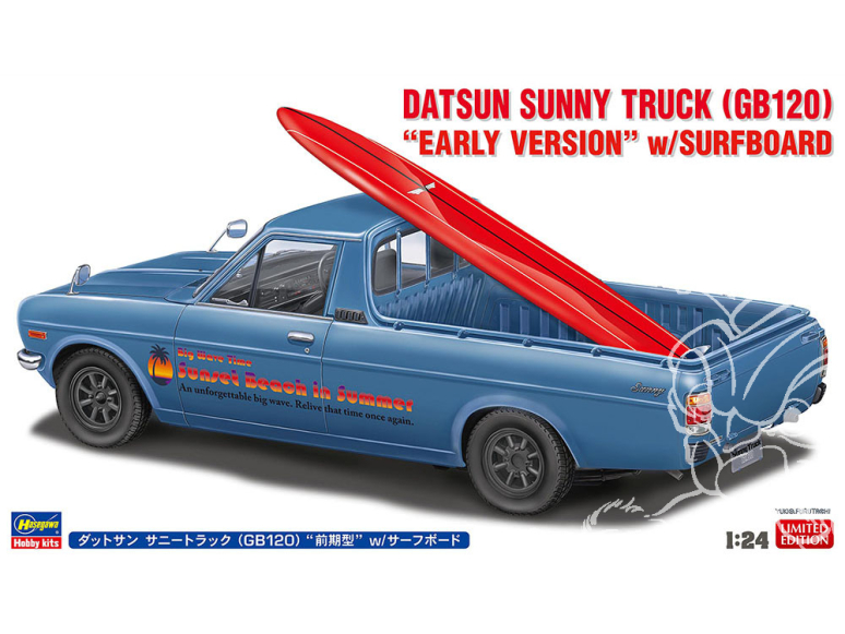 Hasegawa maquette voiture 20778 Camionnette Datsun Sunny GB120 Première génération avec planche de surf 1/24