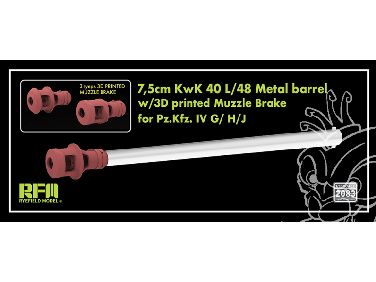 Rye Field Model maquette militaire 2083 Canon métal avec frein de bouche 3D 7,5cm KwK 40L/48 Pz.Kfz. IV G/H/J 1/35