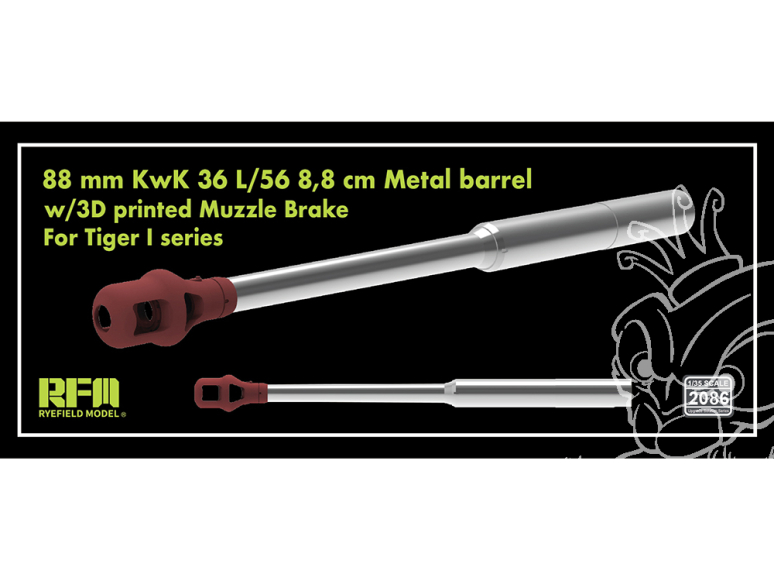 Rye Field Model maquette militaire 2086 Canon métal avec frein de bouche 3D 88mm KwK 36 L/56 8,8cm pour Tigre I 1/35