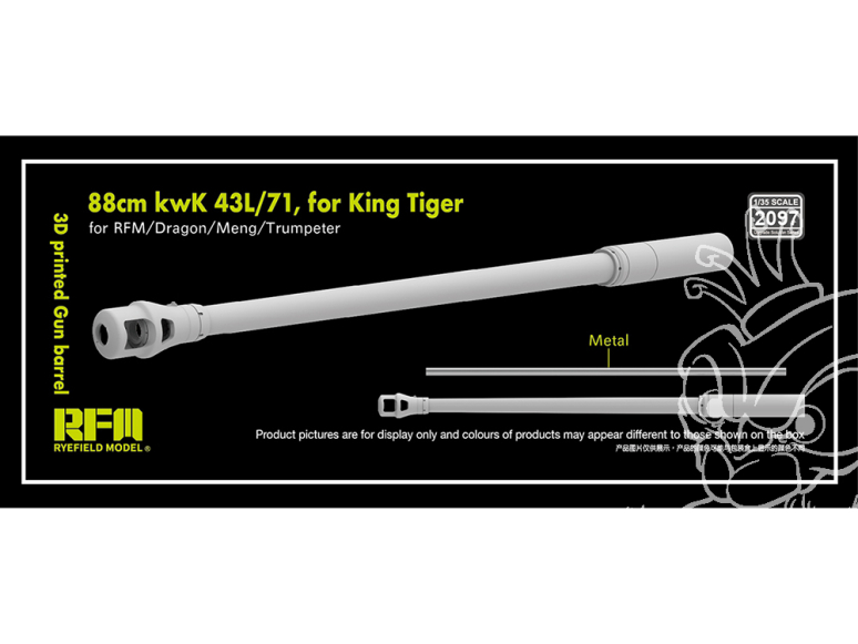 Rye Field Model maquette militaire 2097 Canon résine 3D 88mm KwK 43 L/71 pour King Tiger 1/35