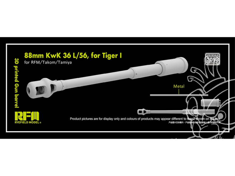 Rye Field Model maquette militaire 2098 Canon résine 3D 88mm KwK 36 L/56 pour Tigre I 1/35