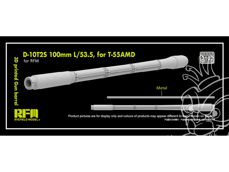 Rye Field Model maquette militaire 2102 Canon résine 3D D-10T2S 100mm L/53.5 pour T-55AMD 1/35
