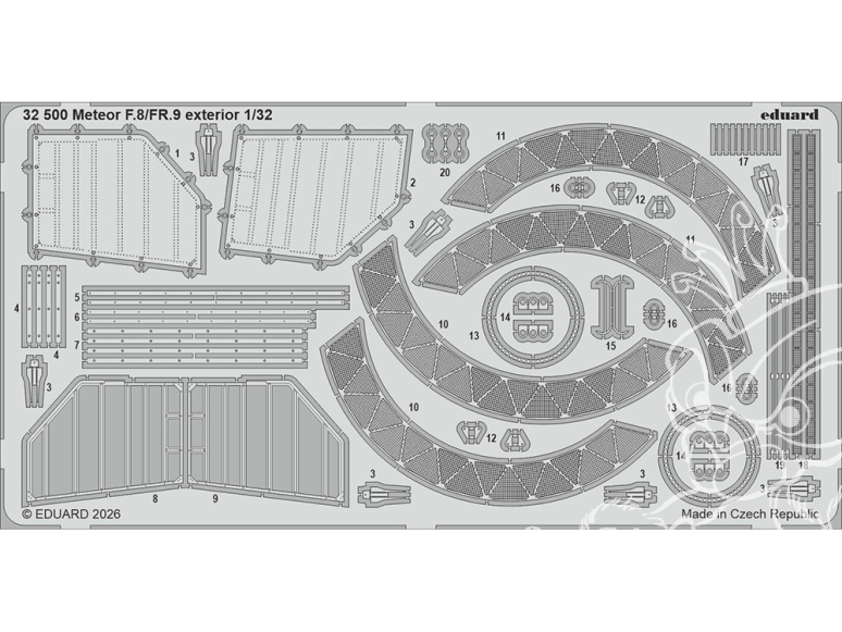 Eduard photodécoupe avion 32500 Extérieur Meteor F.8 / FR.9 Revell 1/32