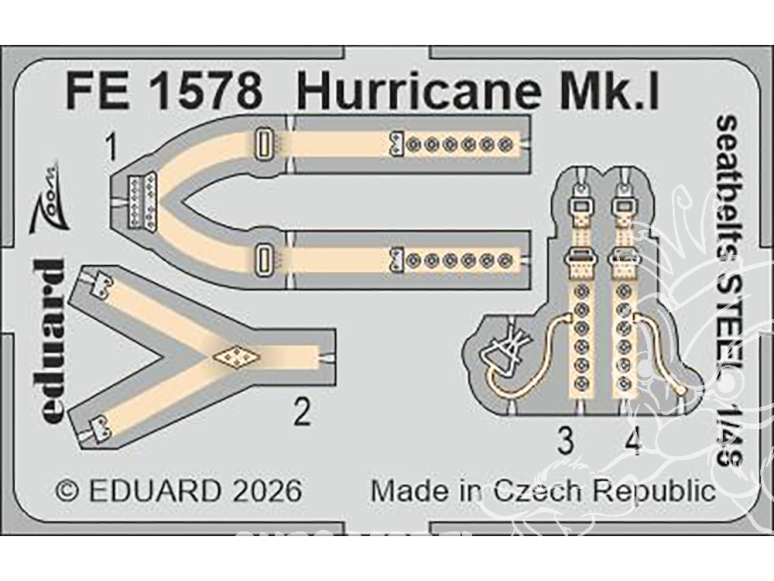 EDUARD photodecoupe avion FE1578 Harnais métal Hurricane Mk.I Arma Hobby 1/48