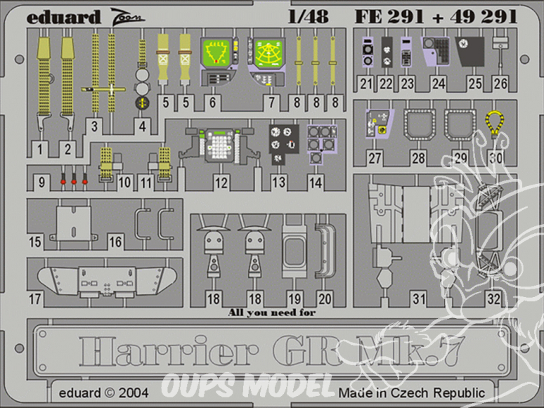 EDUARD photodecoupe avion 49291 Amélioration Harrier Gr Mk.7 Hasegawa 1/48