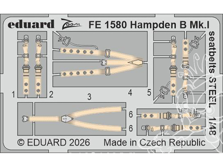 EDUARD photodecoupe avion FE1580 Harnais métal Hampden B Mk.I Icm 1/48
