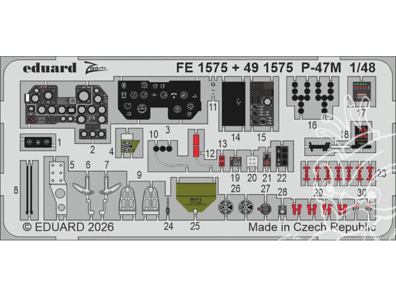 EDUARD photodecoupe avion FE1575 Zoom amélioration P-47M Mini Art 1/48