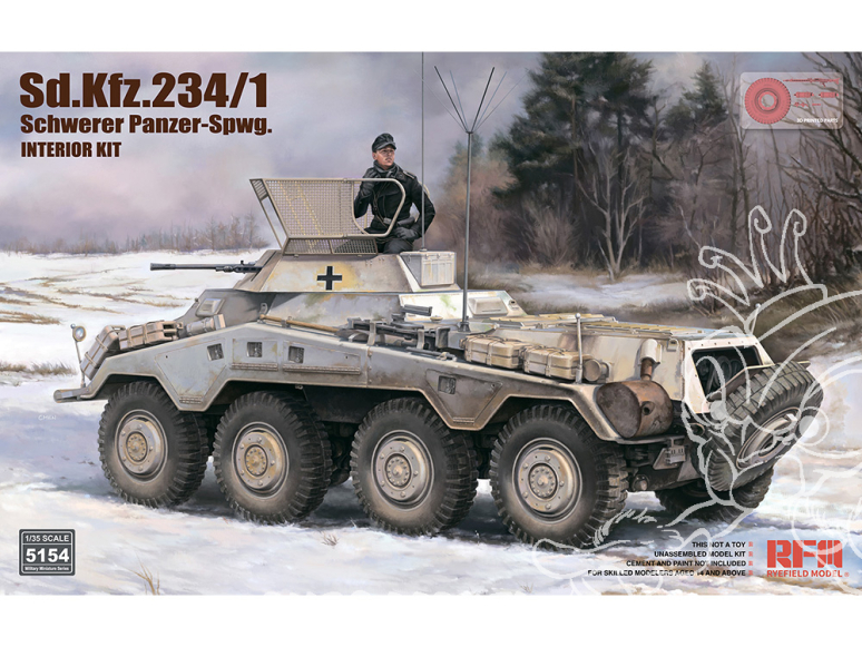 Rye Field Model maquette militaire 5154 Sd.Kfz.234/1 Schwere Panzer-Spwg. kit intérieur 1/35