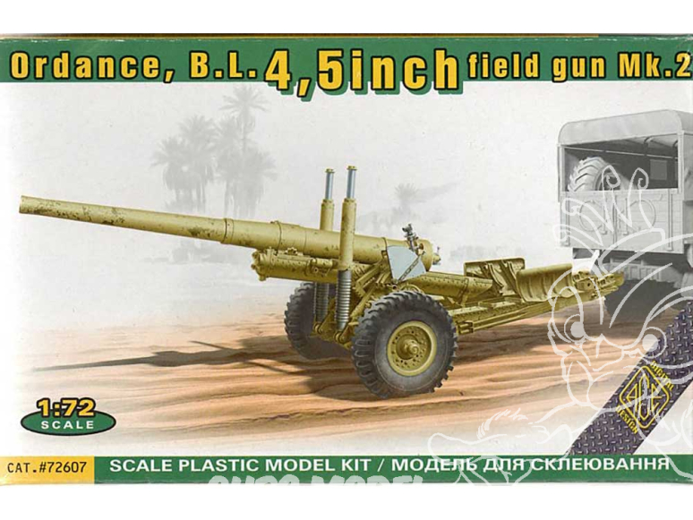 Ace Maquettes Militaire 72607 Artillerie B.L. canon de campagne moyen de 4,5 pouces Mk.2 sur affût de 5,5 pouces Mk.2 1/72
